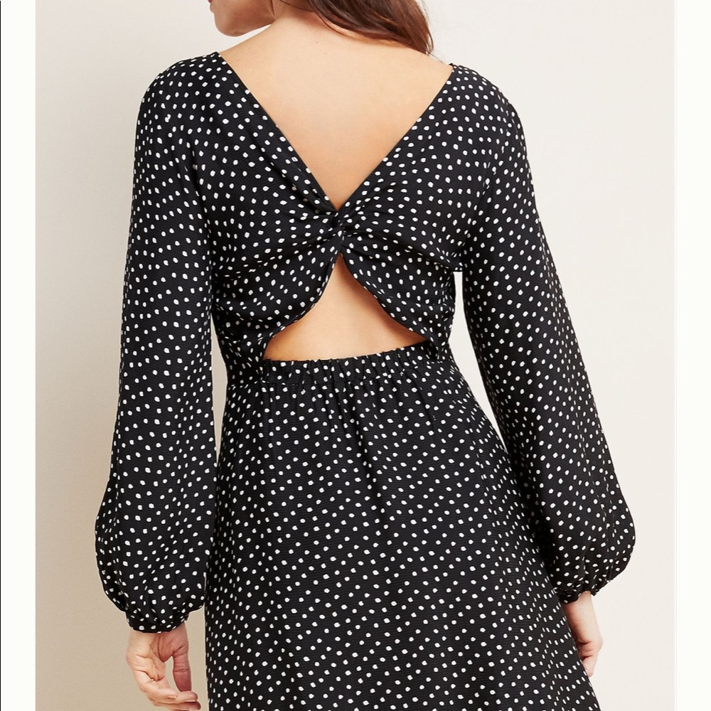 NWT Anthropologie Agatha Polka Dot Midi Dress Size 10 Puff Sleeve Cutout Black - Picture 8 of 11